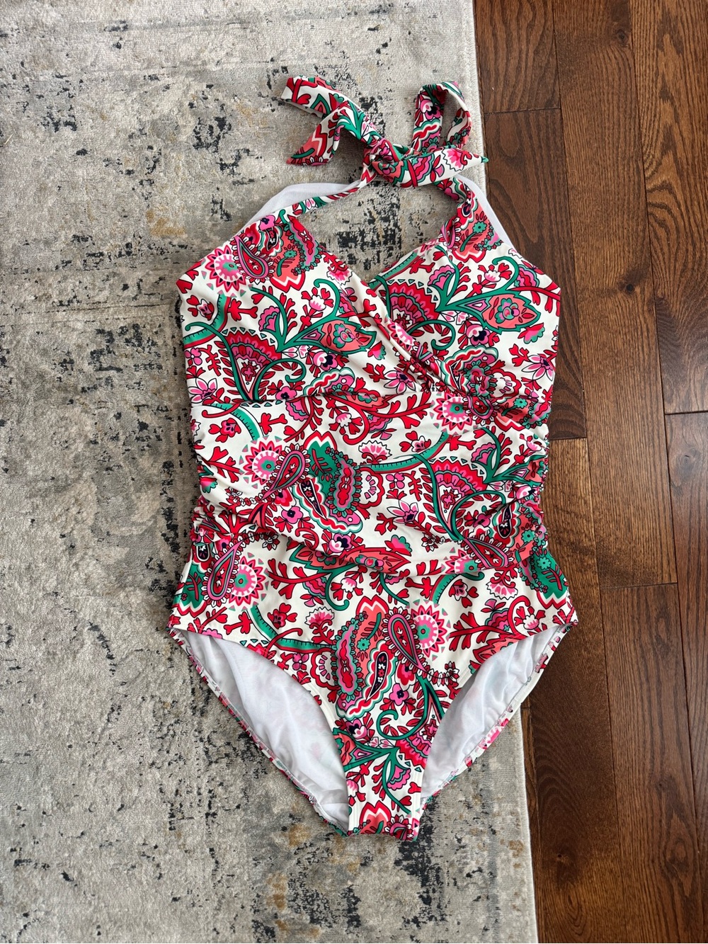 Boden Women’s Floral Paisley Halter One-Piece Swimsuit - Pink & Green